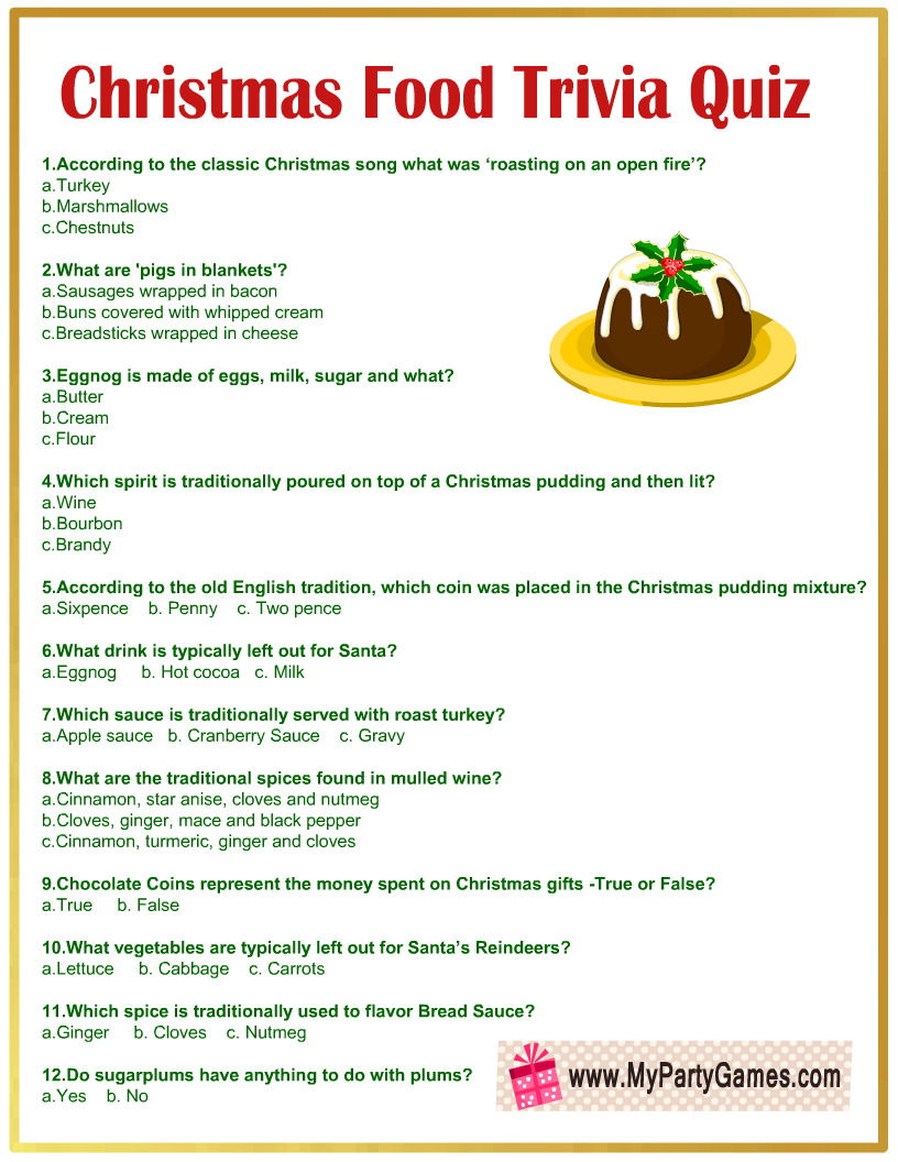 Free Printable Christmas Food Trivia Quiz With Answer Key | My XXX Hot Girl