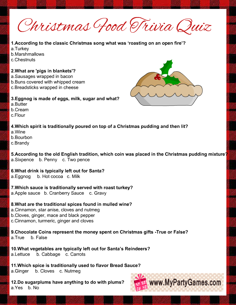Christmas Food Trivia Quiz Printable