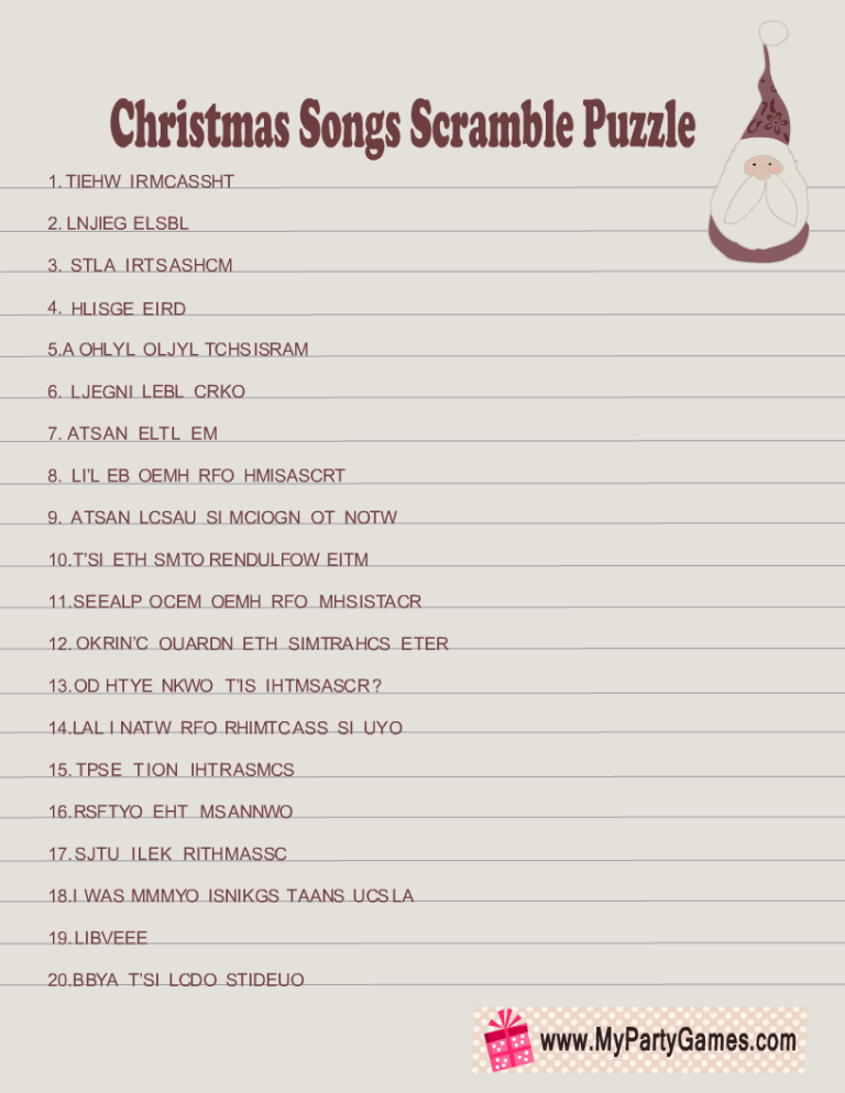 Free Printable Christmas Songs Scramble Puzzle Free Printable Christmas Songs Scramble Puzzle