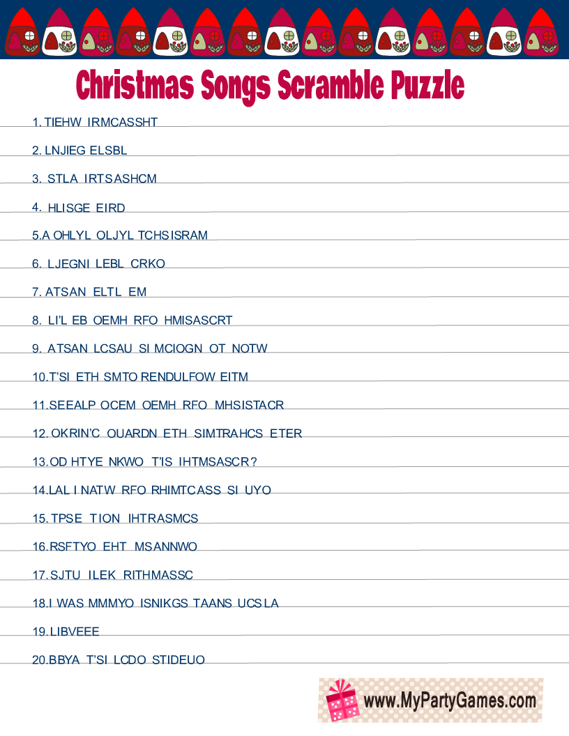 Christmas Songs Scramble Puzzle Printable
