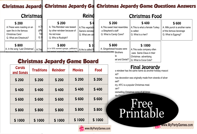 Free Printable Christmas Jeopardy Game Board and Question Cards