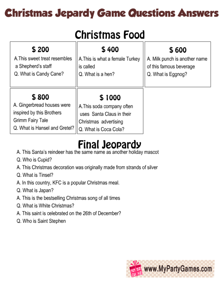 Free Printable Christmas Jeopardy Game Board And Question Cards Free Printable Christmas Jeopardy Game Board And Question Cards