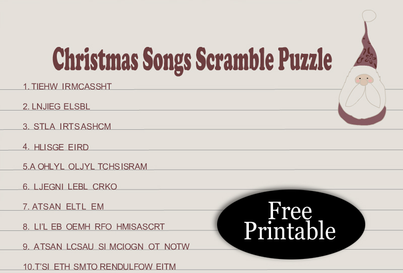 Free Printable Christmas Songs Scramble Puzzle