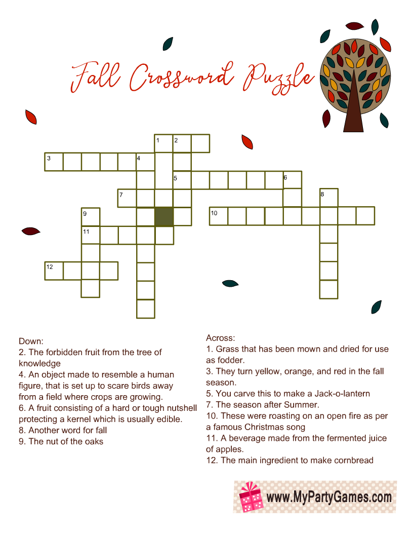 Fall Crossword Puzzle Free Printable