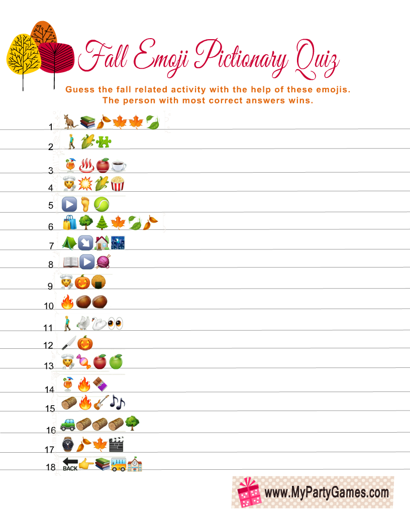 Printable Fall Emoji Pictionary Quiz
