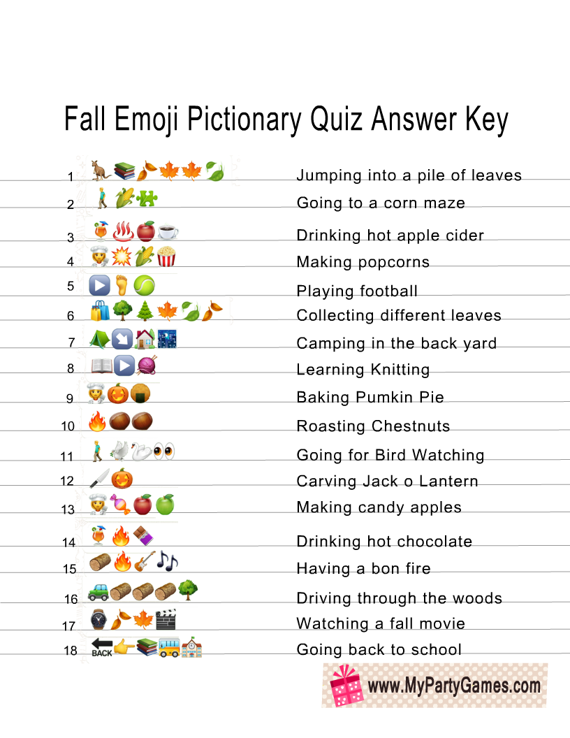 Fall Emoji Pictionary Quiz Answer Key