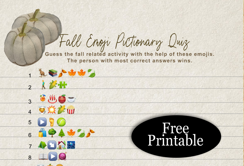 Free Printable Fall Emoji Pictionary Quiz with Answer Key