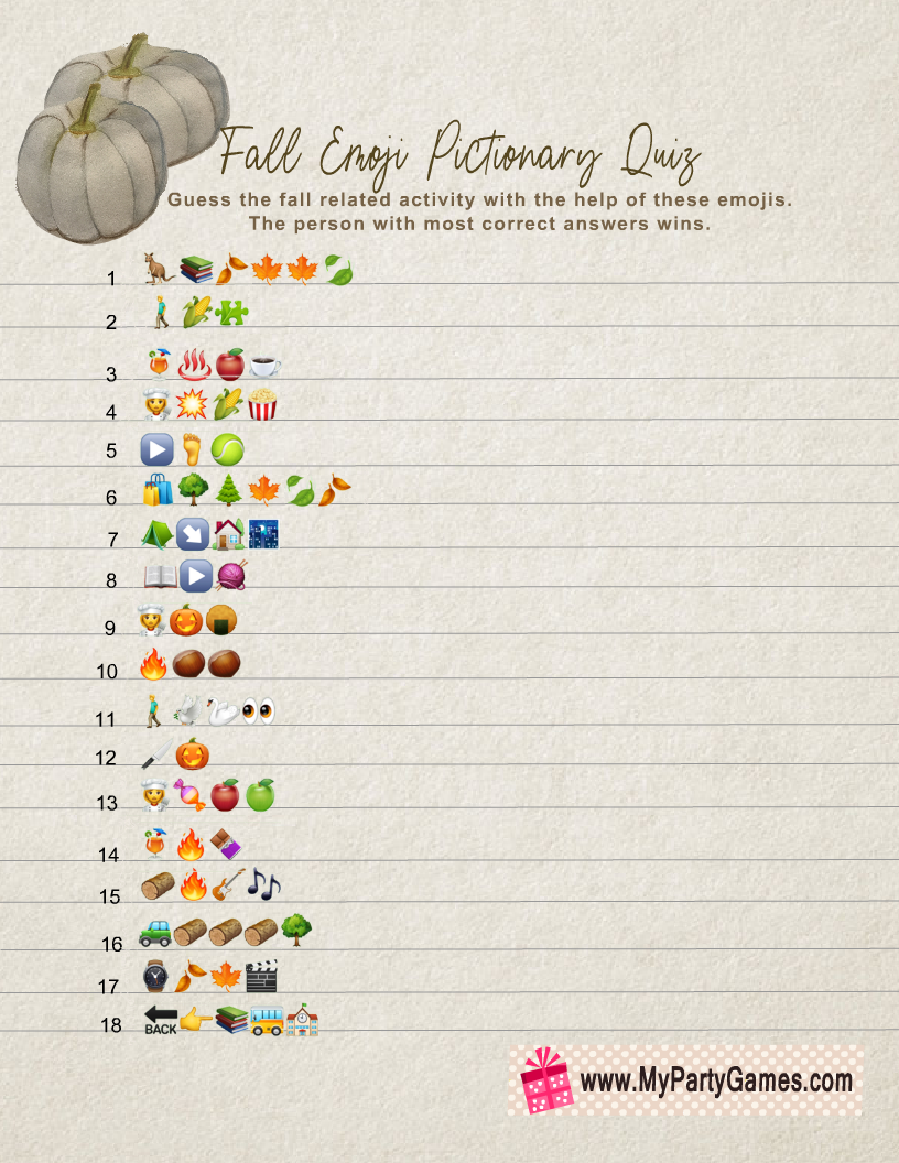 Free Printable Fall Emoji Pictionary Quiz