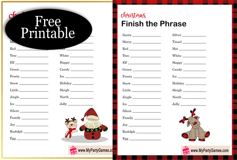 Free Printable Finish the Phrase Game for Christmas