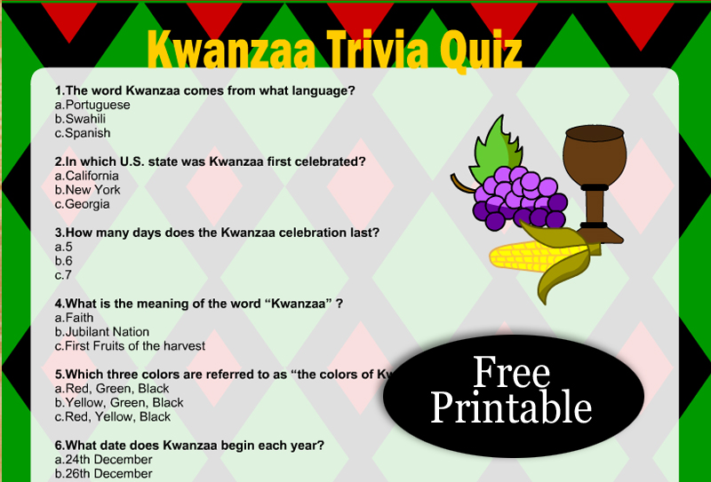 Free Printable Kwanzaa Trivia Quiz with Answer Key