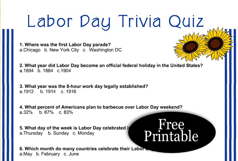 Free Printable Labor Day Trivia Quiz with Answer Key