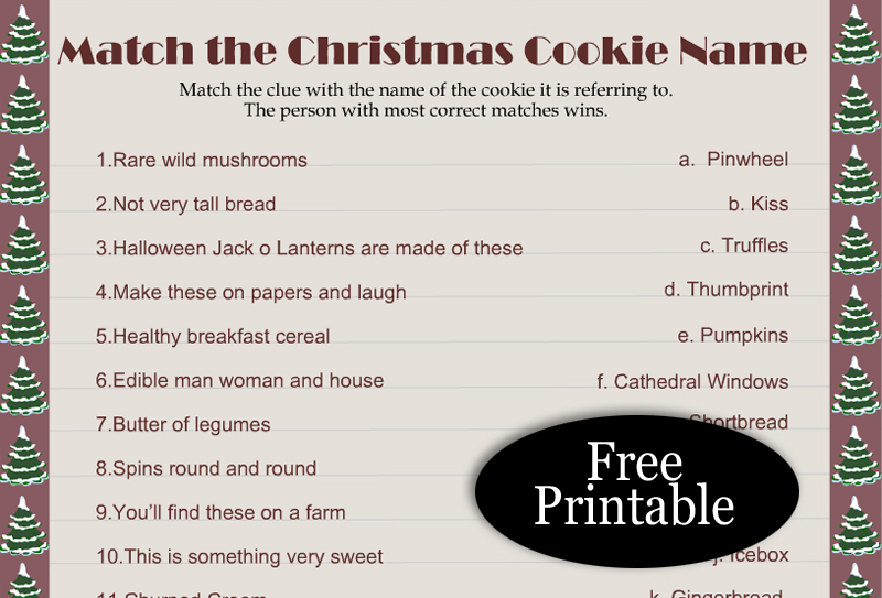 Free Printable Match the Christmas Cookie Name Game
