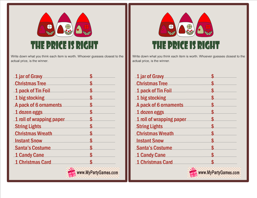 Price is Right Christmas Game Free Printable