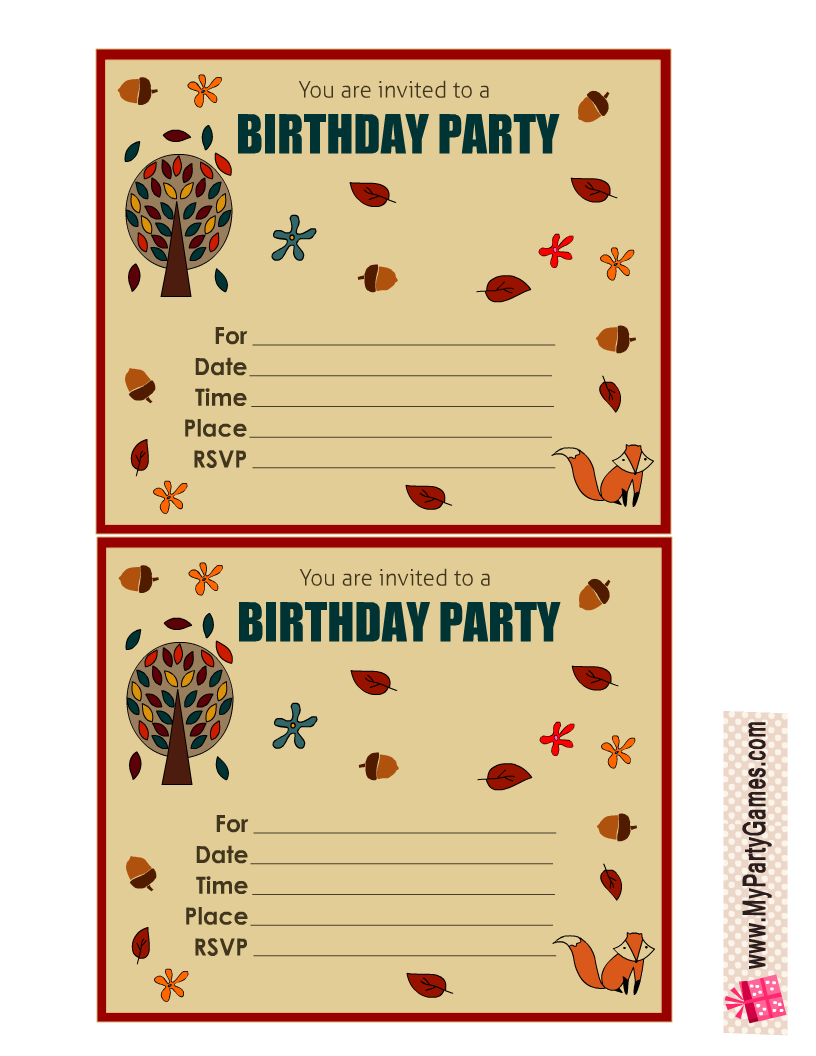 Free Printable Fall Birthday Party Invitations