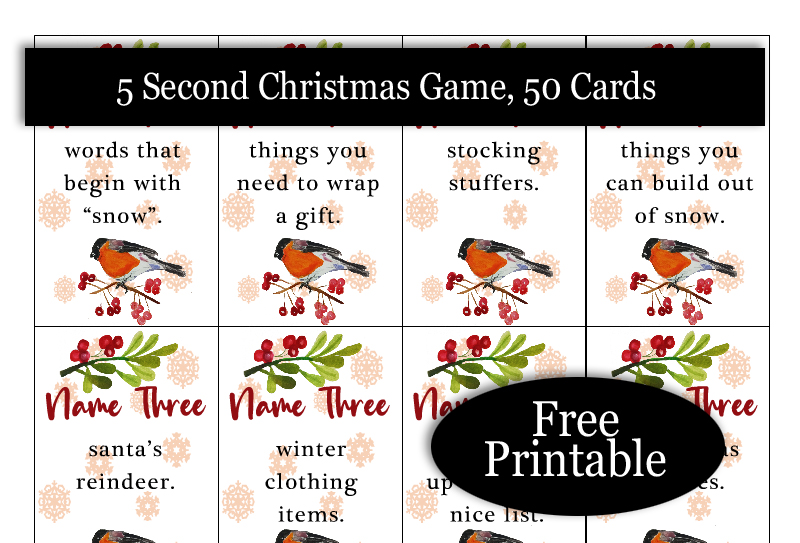 Free Printable Five-Second Christmas Game (48 Cards)