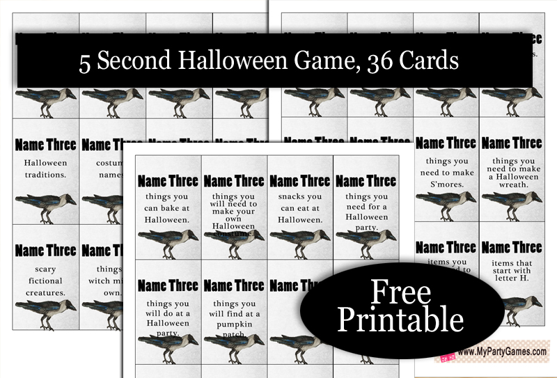 Free Printable 5-Second Halloween Game (36 Cards)