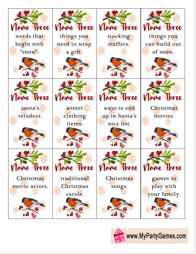 Free Printable Five-Second Christmas Game