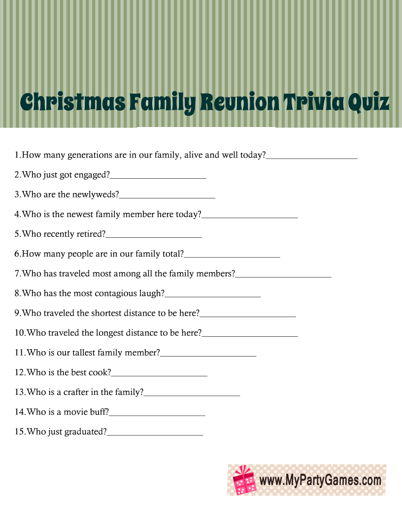 Printable Christmas Family Reunion Trivia Quiz
