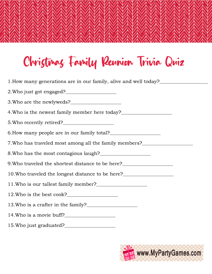 Free Printable Christmas Family Reunion Trivia Quiz