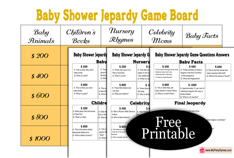 Free Printable Shower Jeopardy Game