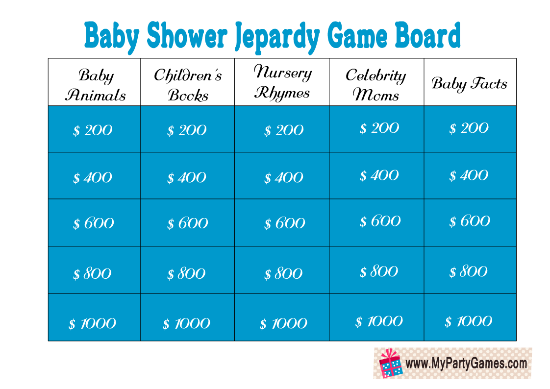 Free Printable Baby Shower Jeopardy Game Board in Blue Color