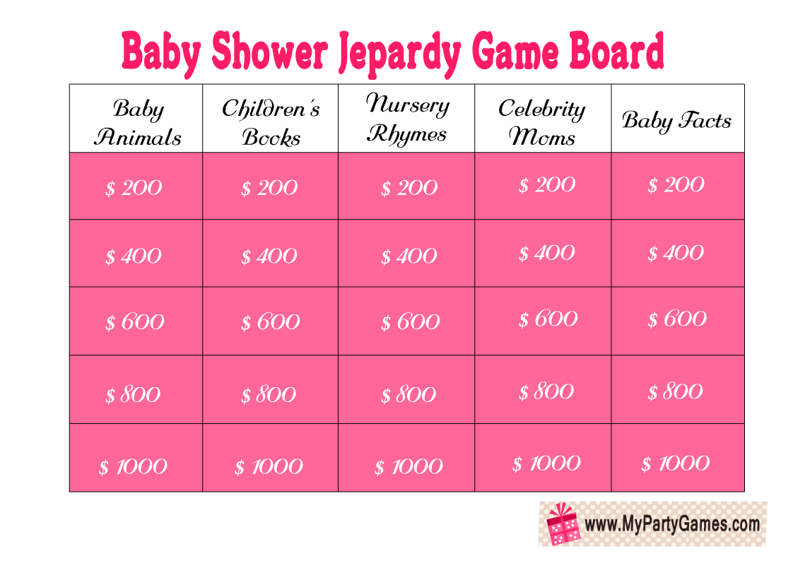 Free Printable Shower Jeopardy Game