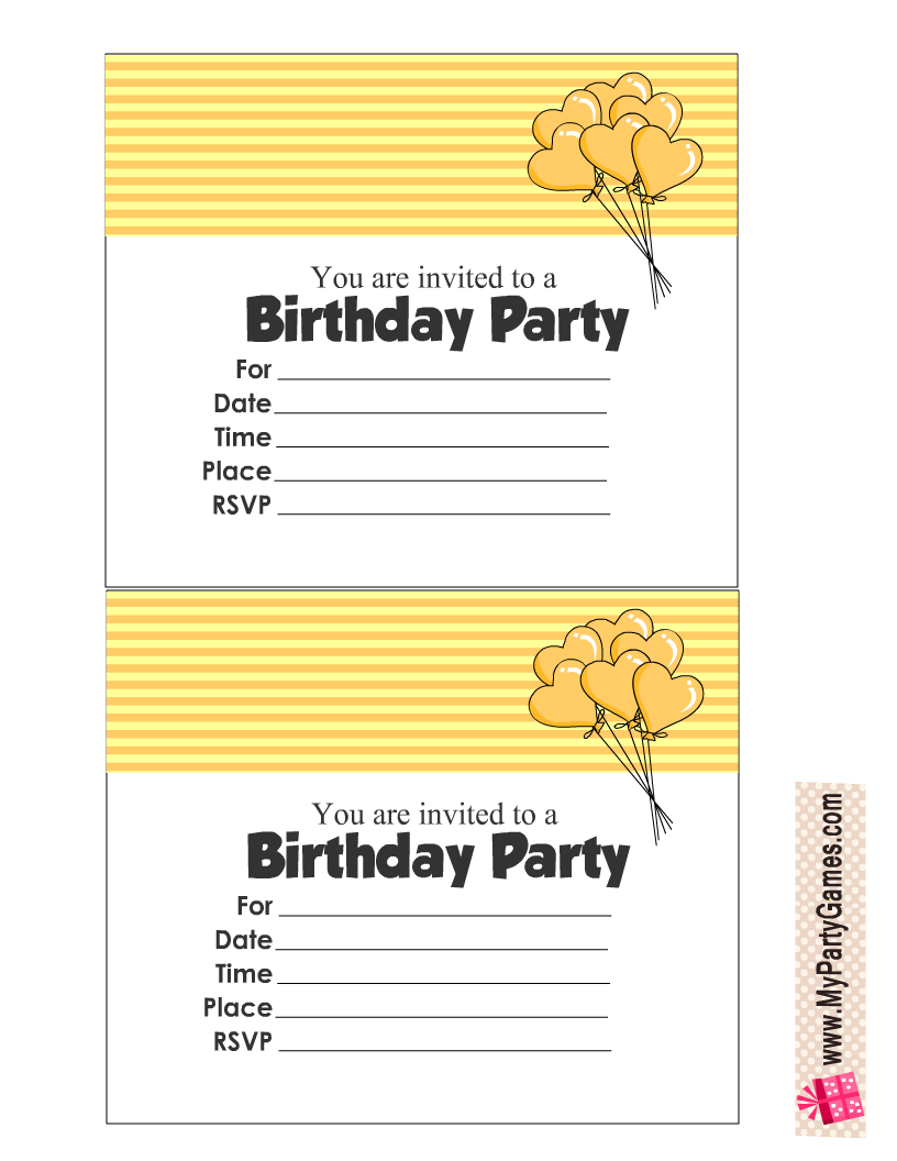 Free Printable Cute Balloons Birthday Party Invitations