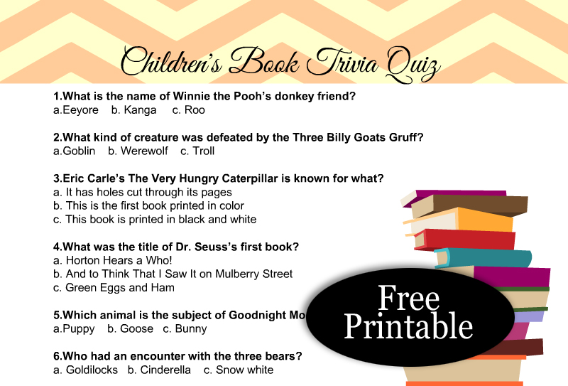 Free Printable Children's Books Trivia Quiz