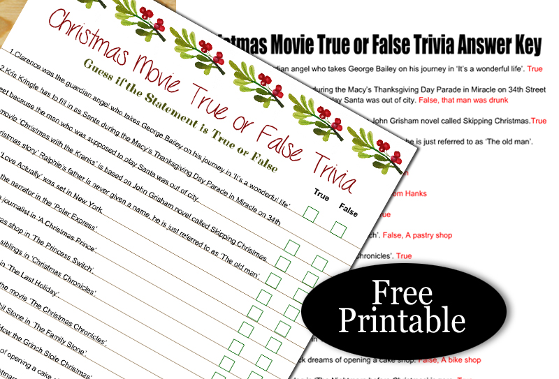 Free Printable Christmas Movie True or False Trivia Quiz