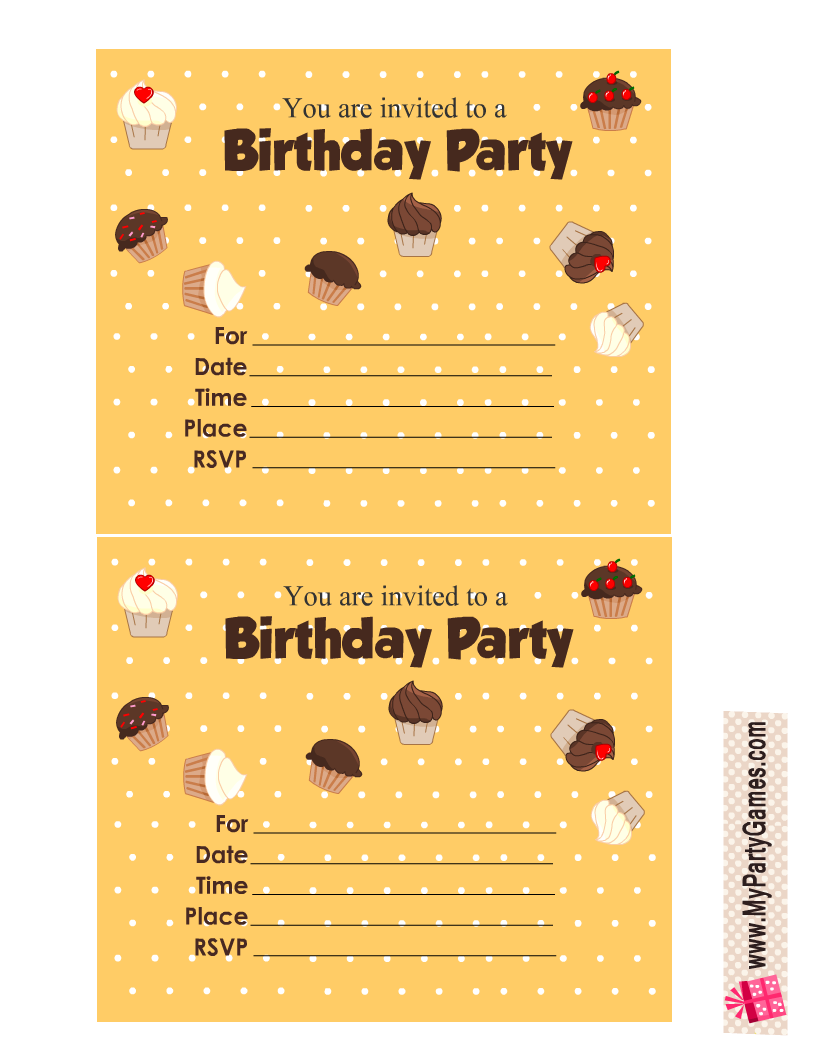 Cute Cupcakes Birthday Party Invitations