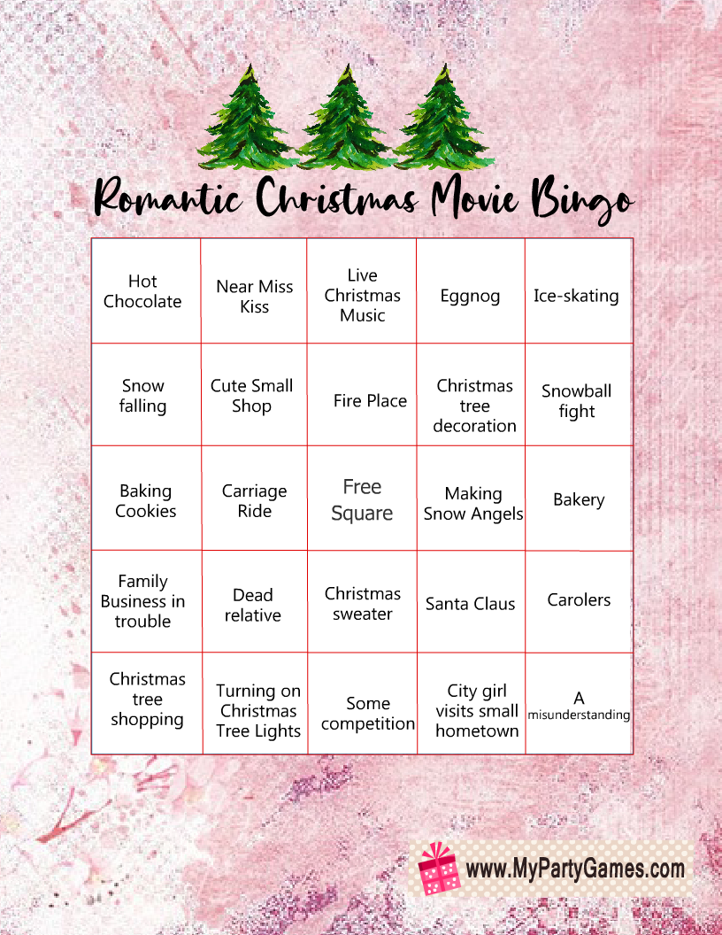 Free Printable Romantic Christmas Movie Bingo Game