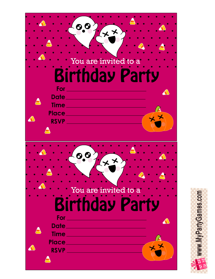 Free Printable Halloween theme Birthday Party Invitations