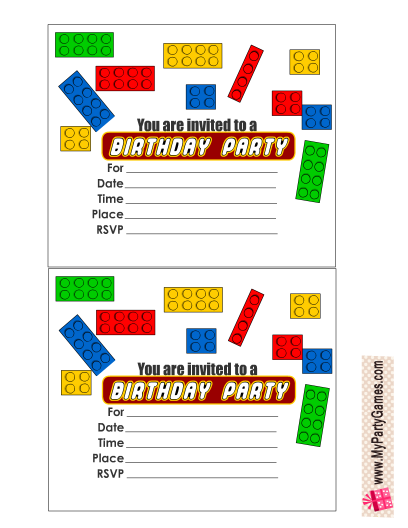 Free Printable Lego Birthday Party invitations