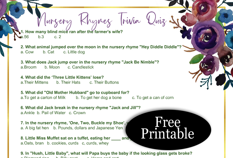 Free Printable Nursery Rhymes Trivia Quiz