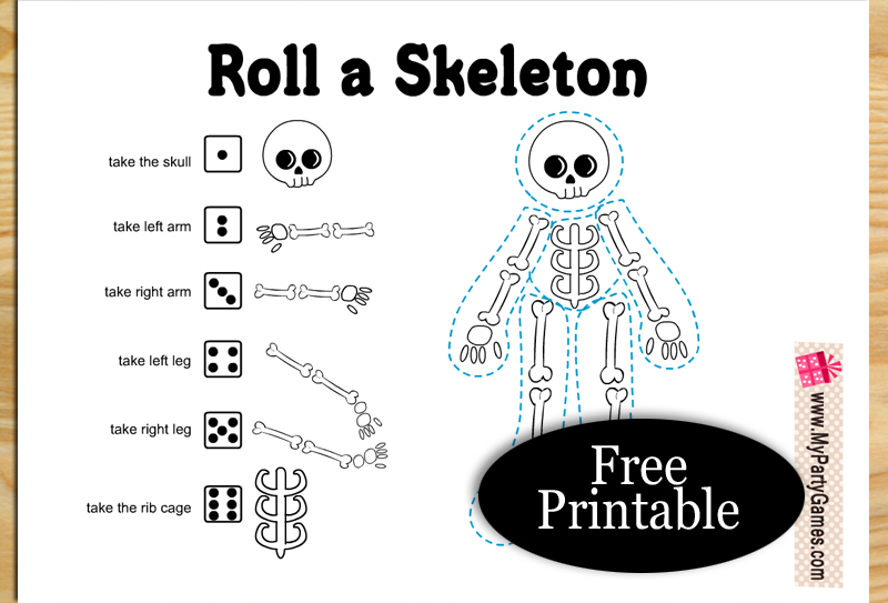 Free Printable Roll a Skeleton Halloween Game