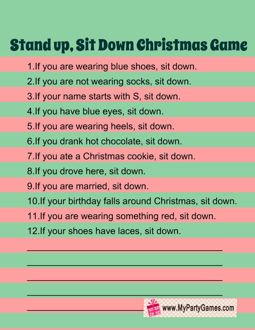Free Printable Christmas Stand up, Sit down Game