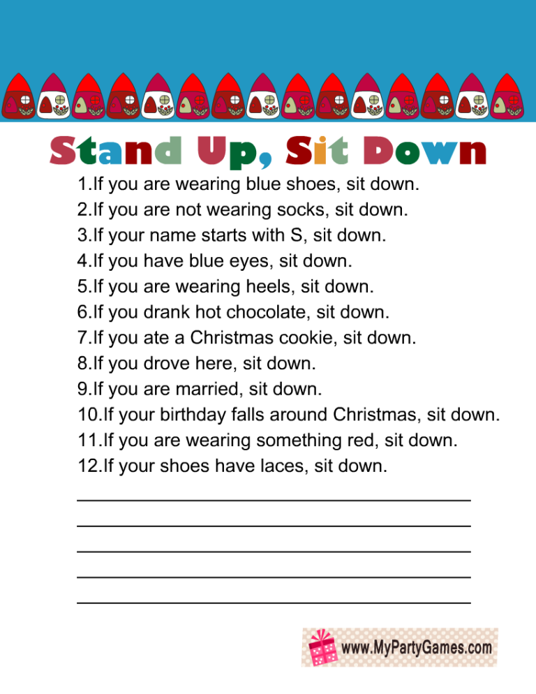 Free Printable Christmas Stand Up Sit Down Game