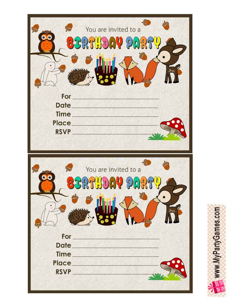 Free Printable Woodland Animals Birthday Party invitations