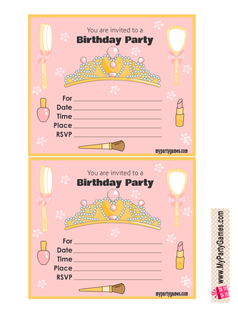 Free Printable Princess Birthday Party Invitations for Girls
