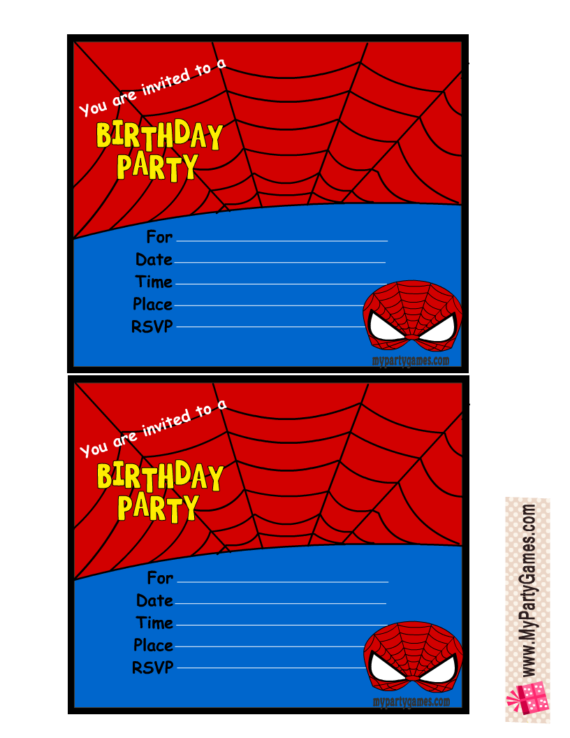 Free Printable Spider Man inspired Birthday Party Invitations