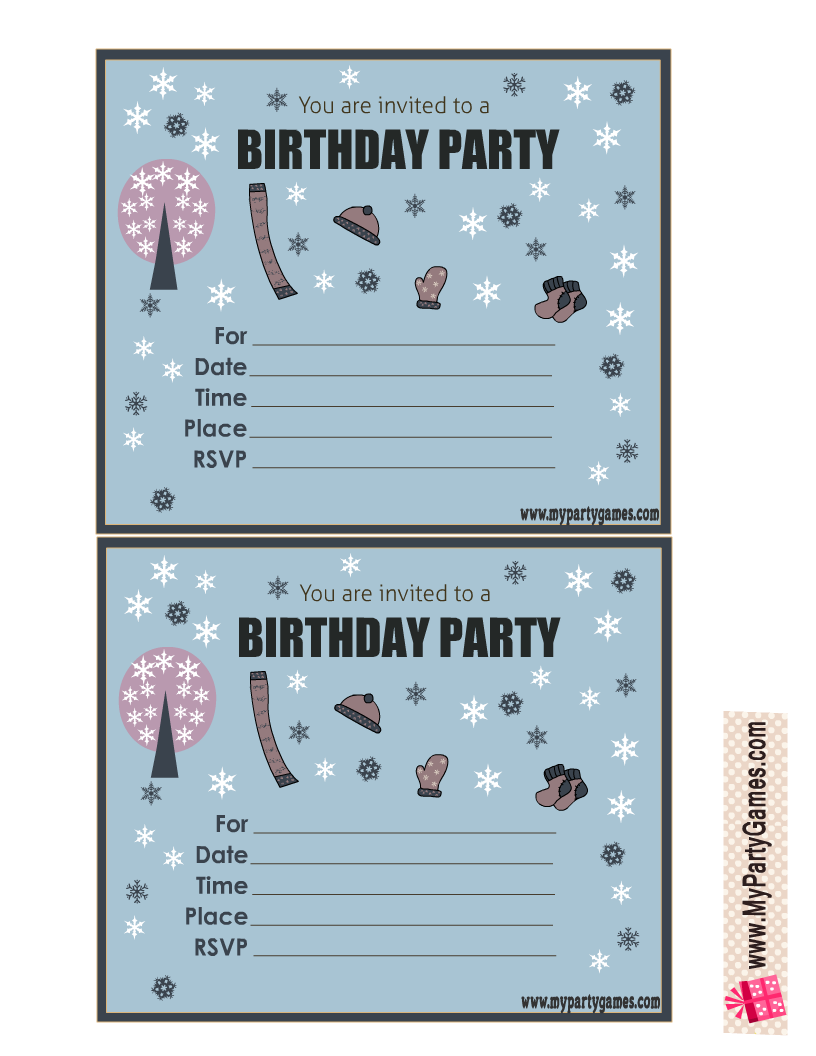 Printable Winter Birthday Party Invitations