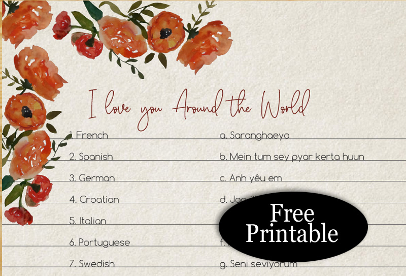 Free Printable I Love You Around the World Game