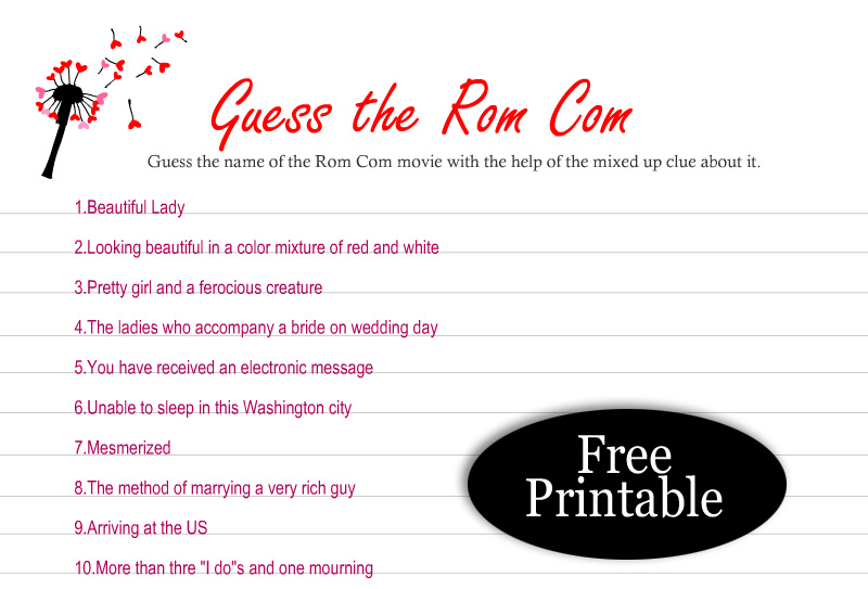 Free Printable Guess the Rom-Com Name Game