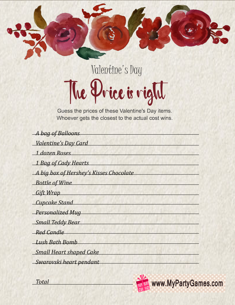 Free Printable Valentine's Day the Price is Right Game