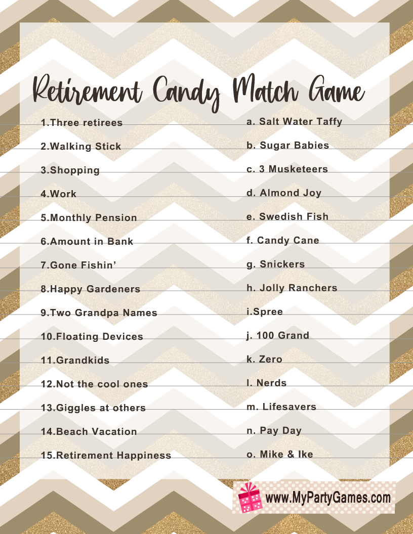 Free Printable Retirement Candy Match Game