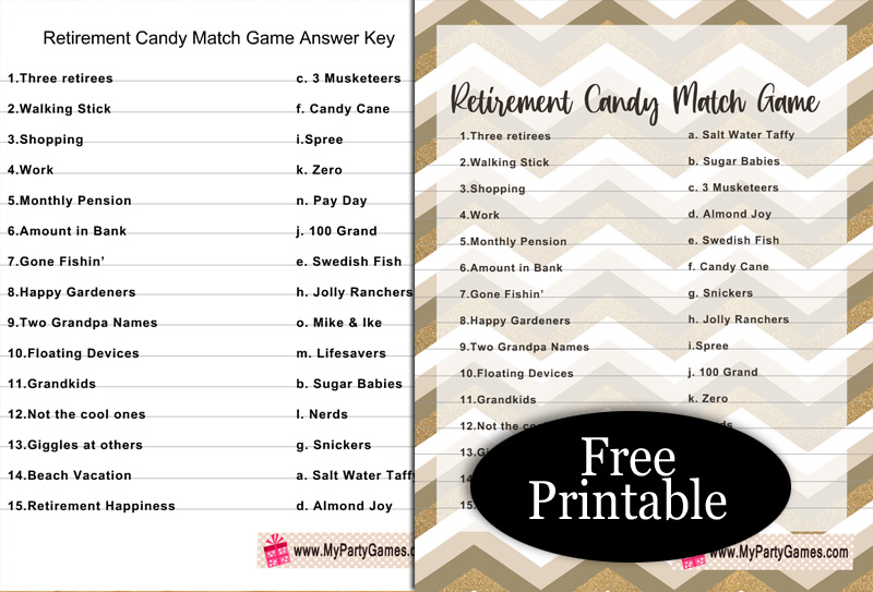 Free Printable Retirement Candy Match Game