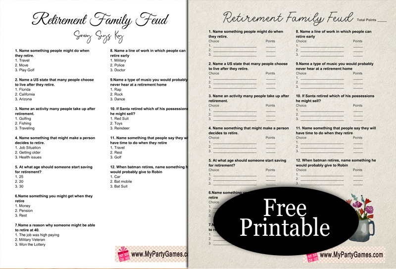 Free Printable Retirement Family Feud Game