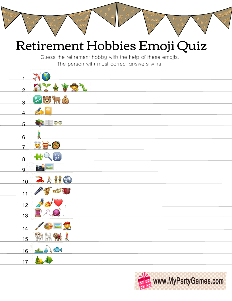 Free Printable Retirement Hobbies Emoji Quiz