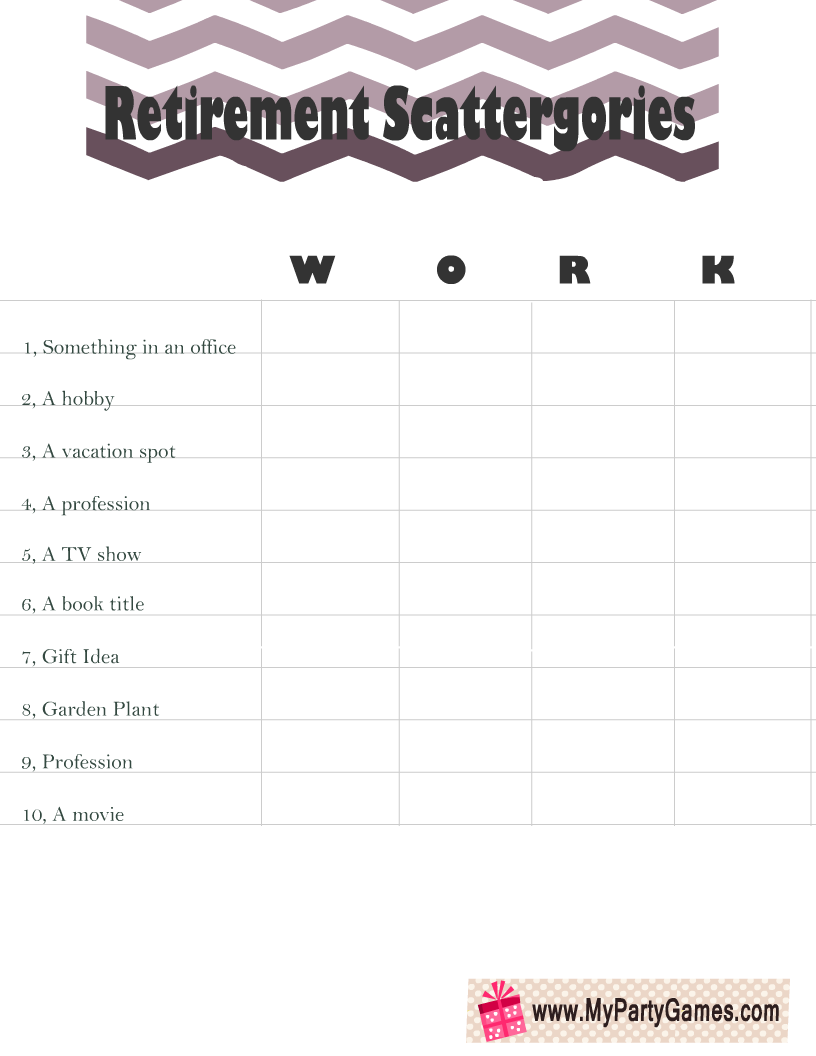 Free Printable Scattergories inspired Retirement Game (WORK)