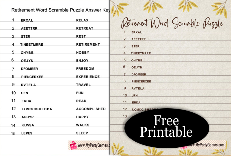 Free Printable Retirement Word Scramble Puzzle